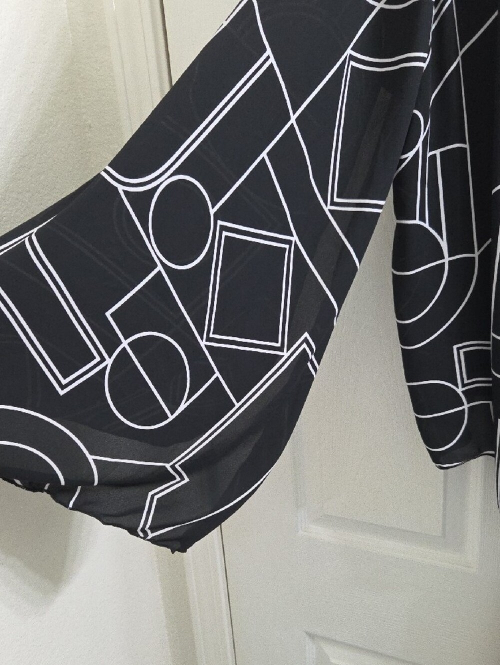 Ashley Stewart Black & White Geometric Tie-Front Blouse - Picture 3 of 9